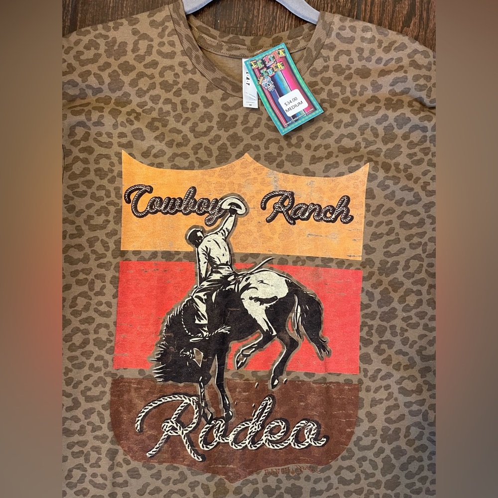 Brown leopard Cowboy Ranch Rodeo t shirt